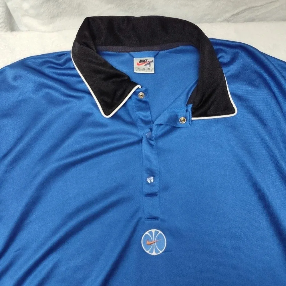 Vintage Nike‎ Basketball Polo Shirt Men XL Blue Black Y2K Colorblock Mesh Jersey